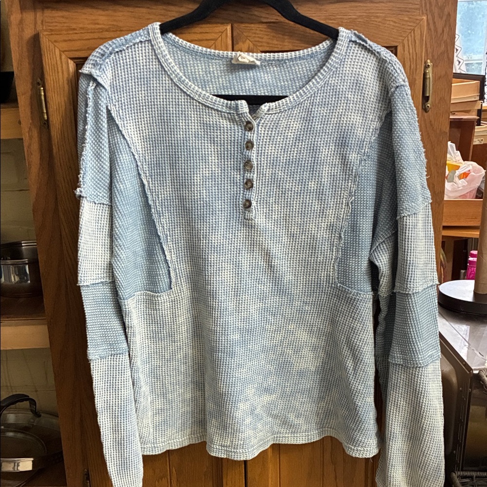 BiBi Light Blue Waffle Knit Top